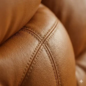 Illustration showing the height adjustment and tilt tension controls of a cognac leather office chair.