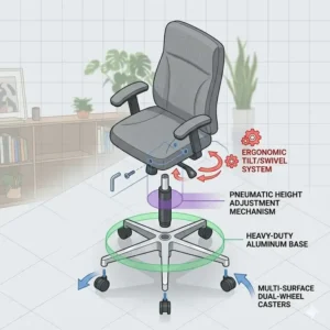 Detailed components and assembly guide for heavy-duty upholstered office chairs.