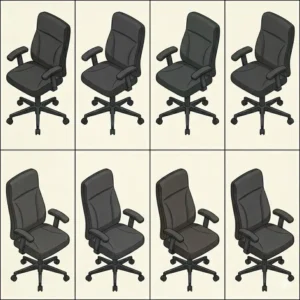 A row of professional black upholstered office chairs arranged in a modern corporate conference room.