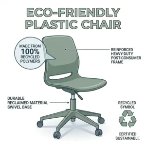 An eco-friendly plastic office chair made from 100% recycled high-strength polymers.