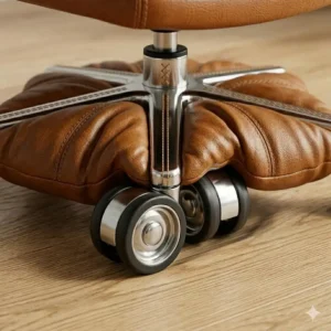 Deeply padded executive cognac leather office chair designed for long hours of comfortable seating.