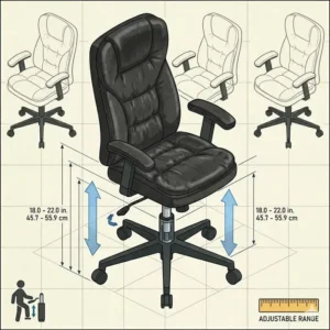Technical drawing showing the height adjustment mechanism of swivel upholstered office chairs.