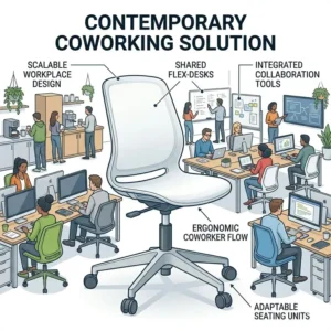 Sleek white plastic office chair placed in a professional contemporary coworking space.