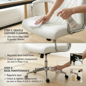 Helpful guide on how to clean and maintain the surface of a white leather office chair.