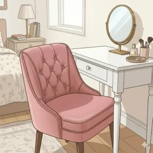 Close-up of tufted upholstery on a plush pink velvet desk chair highlighting the soft fabric texture.