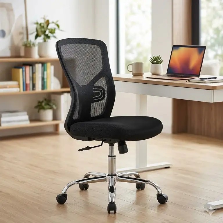 A high-quality professional setup featuring the best armless office chair for an ergonomic workspace.