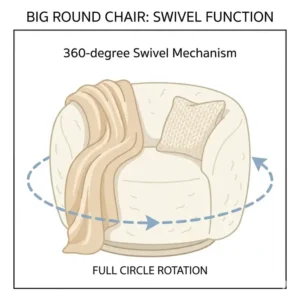 3: A technical diagram explaining the swivel mechanism of a big round chair.