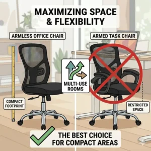 Detailed diagram showing the easy assembly and durable parts of the best armless office chair.
