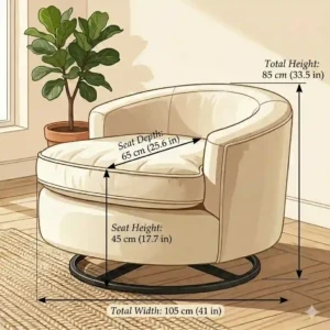Illustrated guide showing the width and seat height of a standard circle swivel chair.