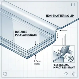 4. Close up view of the thick lip edge on a non-shattering clear office chair mat for home offices.