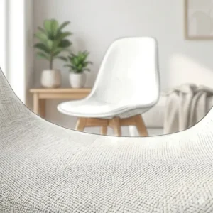 Close-up illustration showing the high-quality linen fabric texture of a white chair.