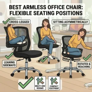 A side-by-side comparison highlighting why the best armless office chair is better for small offices than armed chairs.