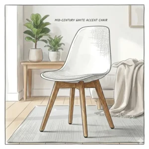 Elegant mid-century modern white accent chair with a curved backrest.