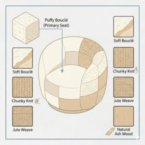 6: A texture chart showing fabric options for a big round chair.