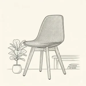 A minimalist line art illustration of a stylish white chair for interior design inspiration.