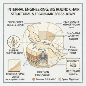 8: An engineering breakdown of the internal frame of a big round chair.