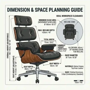 An interior design mood board showcasing how a mid century modern office chair complements a retro desk setup.