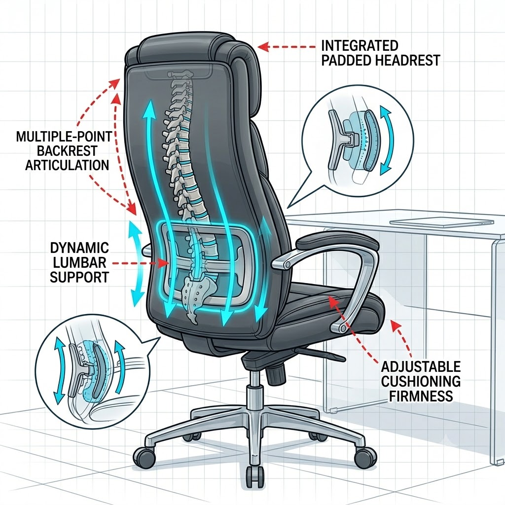 Professional high back executive office chair in a corporate workspace.