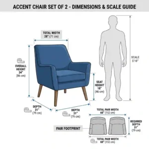 Detailed measurement diagram for the accent chair set 2