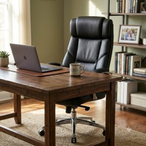 Ergonomic high back executive office chair showing detailed lumbar support.
