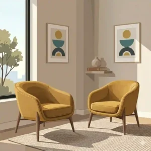 Small modern bedroom chairs designed for small spaces, positioned neatly in a bedroom corner.