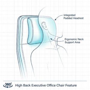 Diagram illustrating the height and tilt of a high back executive office chair.