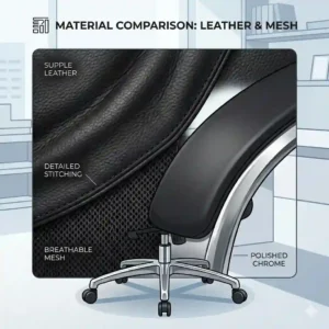 A visual comparison showing the differences between a classic leather executive office chair and a breathable mesh model.
