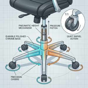 Padded headrest design of an ergonomic high back executive office chair.